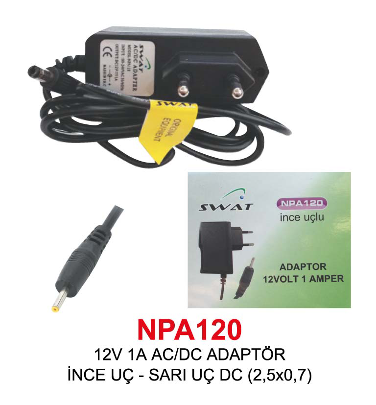 12V 1A AC/DC ADAPTÖR İNCE UÇ - SARI UÇ DC (2,5x0,7) 12V 1A AC/DC ADAPTÖR İNCE UÇ - SARI UÇ DC (2,5x0,7)
