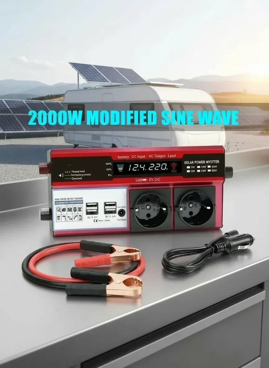 12v 2000w Modifiye Sinüs İnverter Araç Ve Güneş Enerjisi Uyumlu, Çift Usb, Çift Priz Ve Çakmaklık Eco Lounge