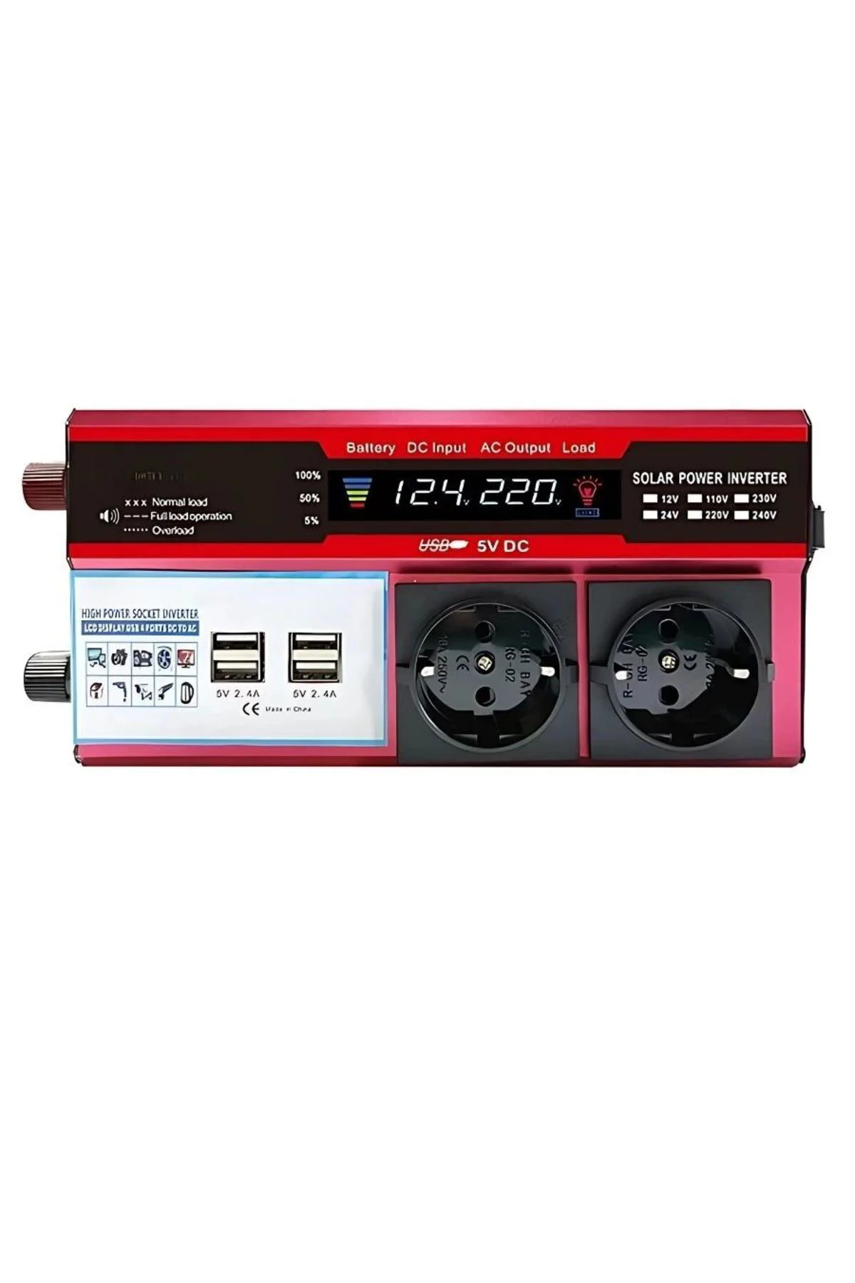 12v 2000w Modifiye Sinus İnverter Araç Ve Güneş Enerjisi Uyumlu, Çift Usb, Çift Priz Ve Çakmaklık
