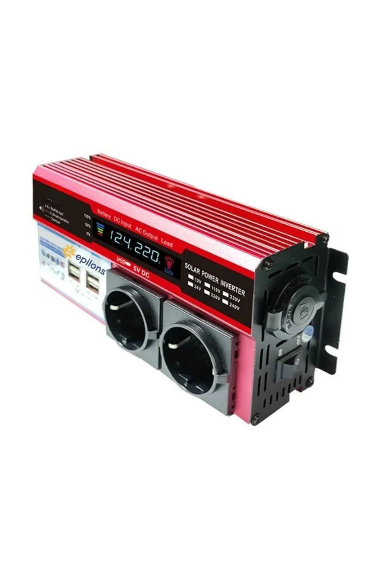 12v 2000w Modifiye Sinus İnverter Araç Ve Güneş Enerjisi Uyumlu, Çift Usb, Çift Priz Ve Çakmaklık