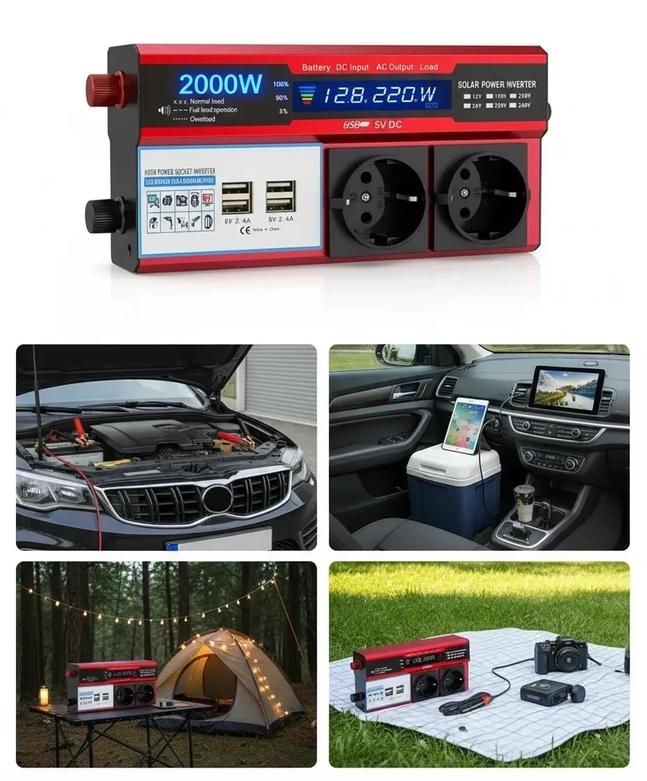 12v 2000w Modifiye Sinüs İnverter Araç Ve Güneş Enerjisi Uyumlu, Çift Usb, Çift Priz Ve Çakmaklık Eco Lounge