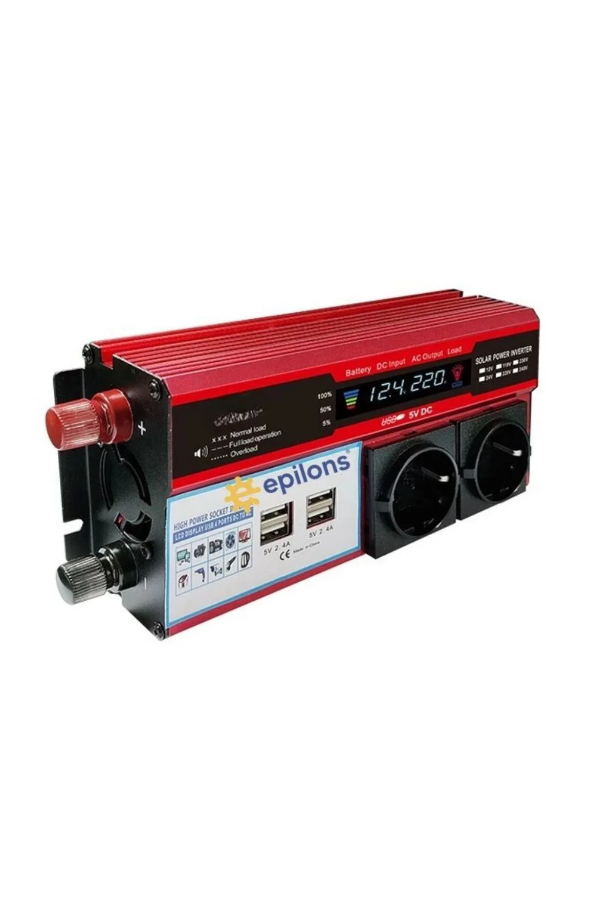 12v 2000w Modifiye Sinus İnverter Araç Ve Güneş Enerjisi Uyumlu, Çift Usb, Çift Priz Ve Çakmaklık
