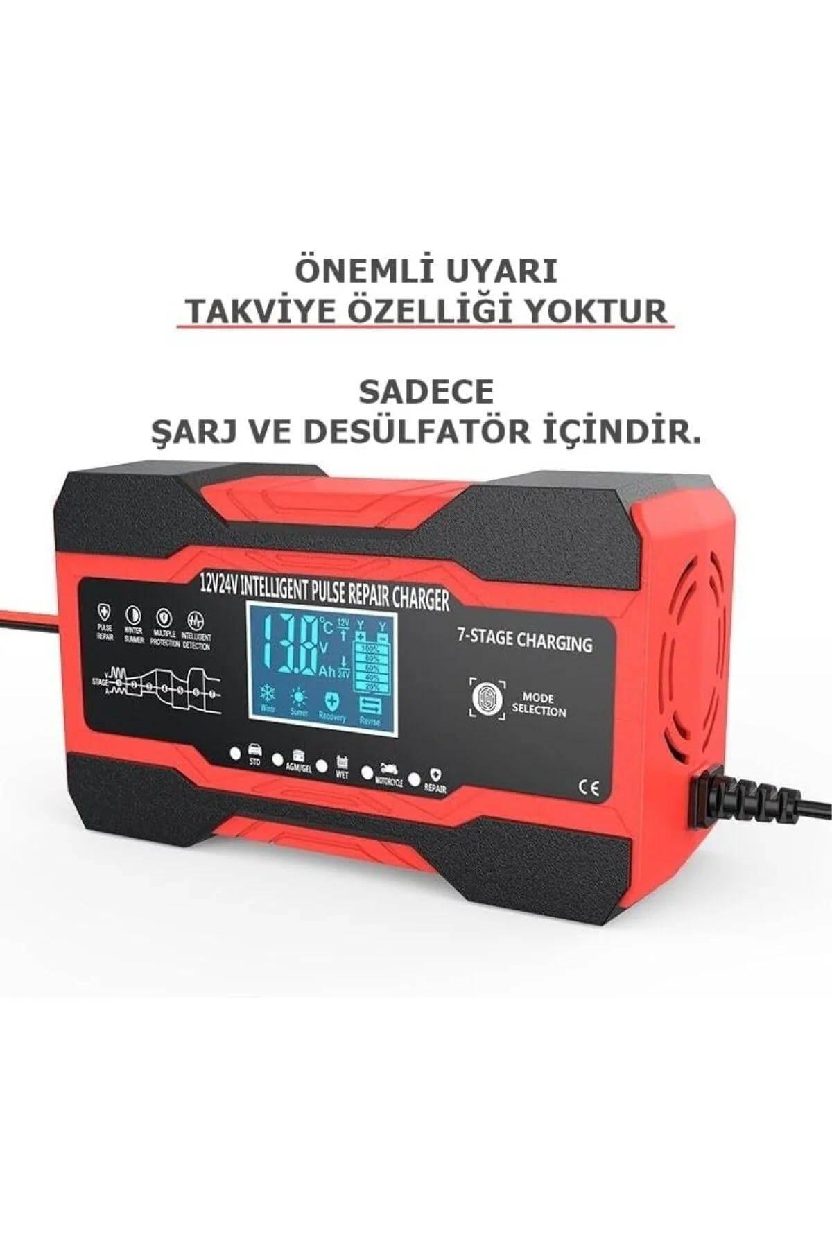 12v - 24v Desülfatör Akü Şarj Cihazı 10Ah JEL Asitli Sulu Aküler 