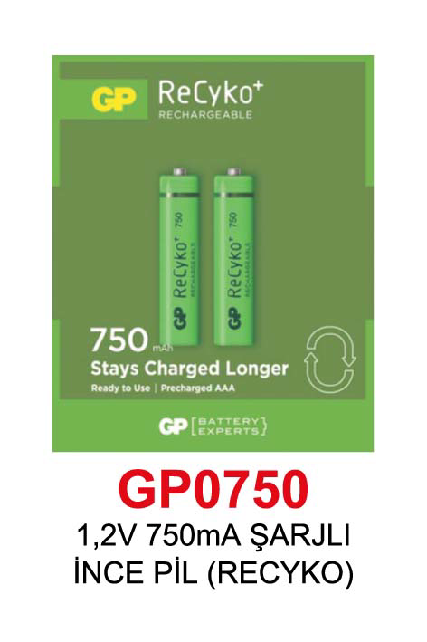 Gp 1,2V 750Ma Şarjli İnce Pil (Recyko)