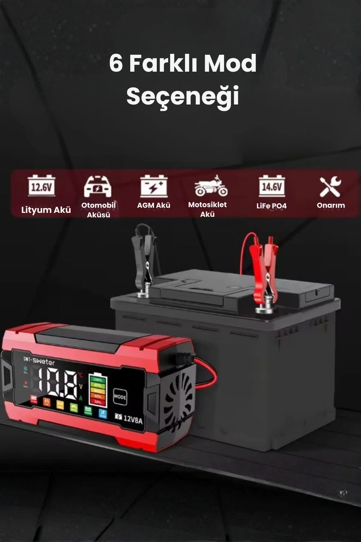 12V 8A Akıllı Akü Şarj Cihazı 12V 8A LCD Ekranlı Pulse Repair Otomatik Akü Şarj &amp; Desülfatör