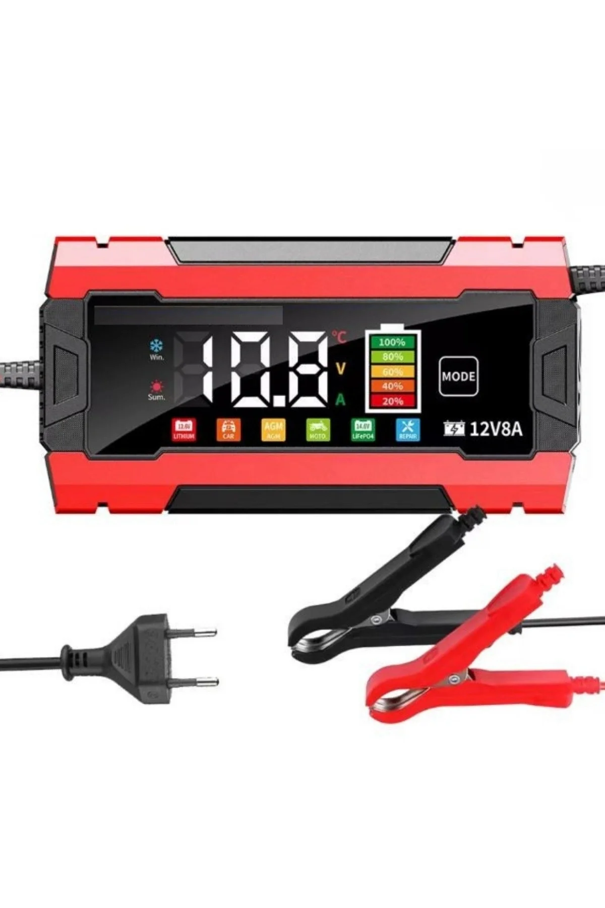 12V 8A Akıllı Akü Şarj Cihazı 12V 8A LCD Ekranlı Pulse Repair Otomatik Akü Şarj &amp; Desülfatör
