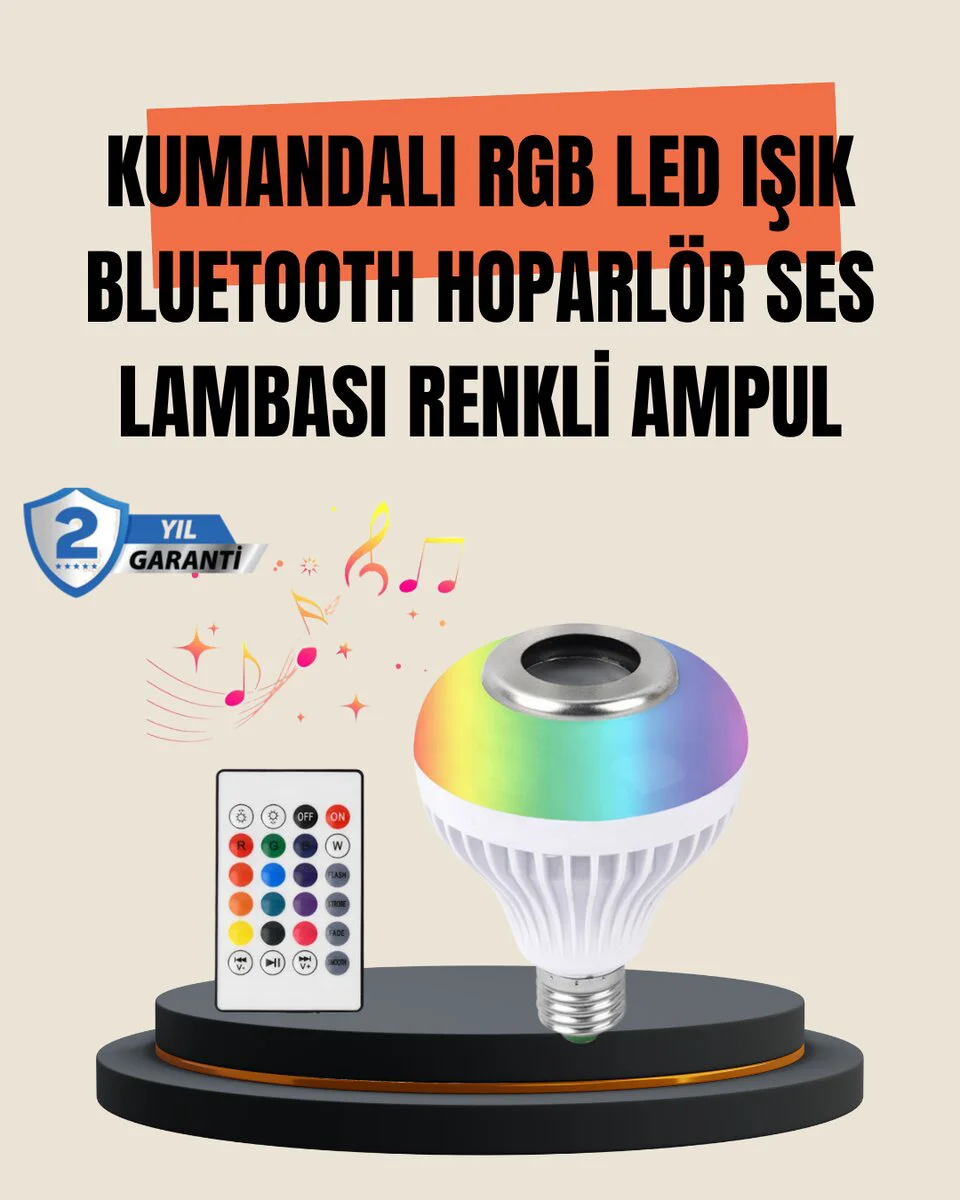 12W LED Ampul - Renkli Işık ve Dahili Hoparlörlü Akıllı Ampul