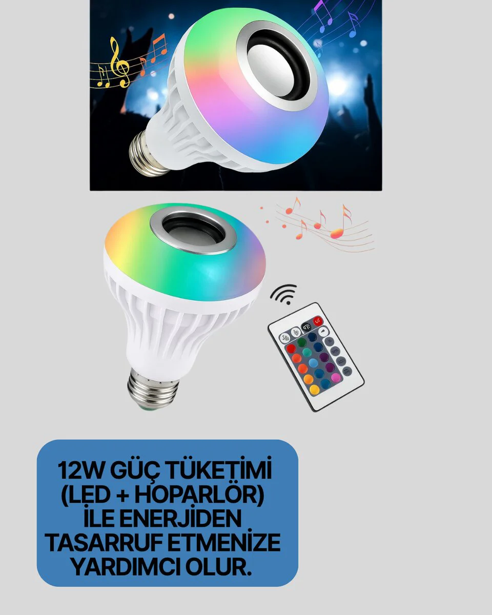 12W LED Ampul - Renkli Işık ve Dahili Hoparlörlü Akıllı Ampul
