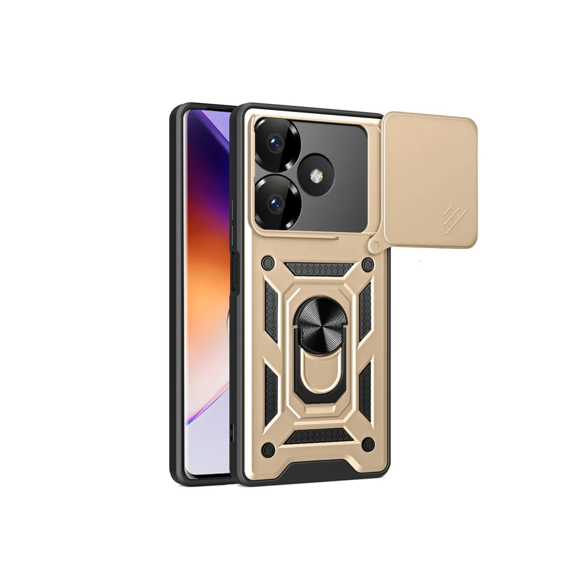 13 4G Kılıf Silikon Lens Yüzüklü Gold - Maksimum Koruma ve Standlı Tasarım