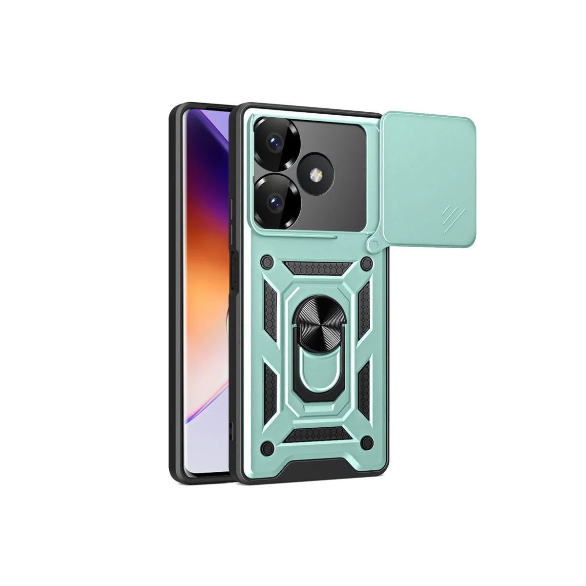 13 4G Silikon Kılıf - Pars Lens Yüzüklü Yeşil - Kamera Koruması ve Standlı Premium Tasarım