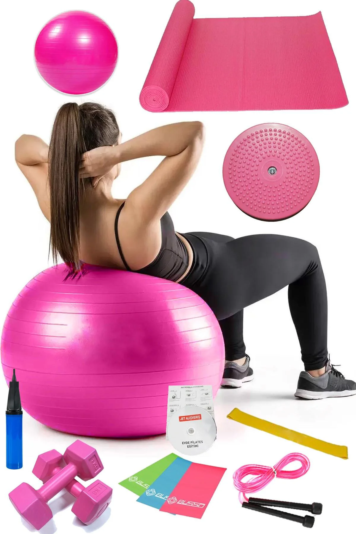 13 Lü Pilates Seti Topu 3 Lü Pilates Bandı Lastiği Dambıl Minder 