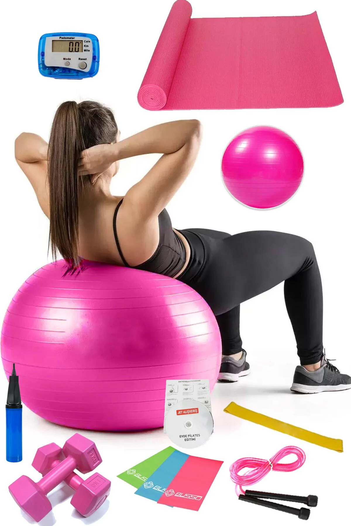 13 Lü Pilates Seti Topu 3 Lü Pilates Bandı Lastiği Dambıl Minder 