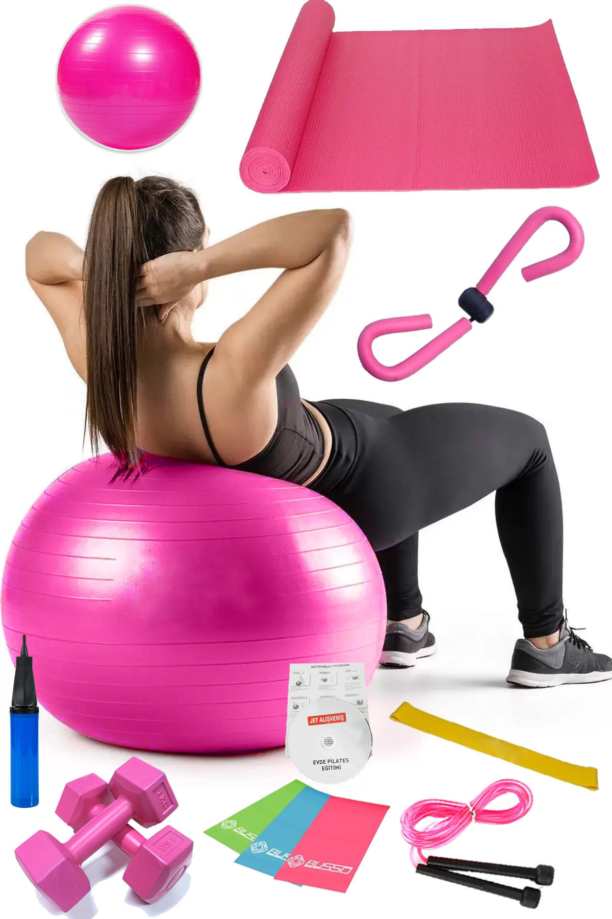 13 Lü Pilates Seti Topu 3 Lü Pilates Bandı Lastiği Dambıl Minder