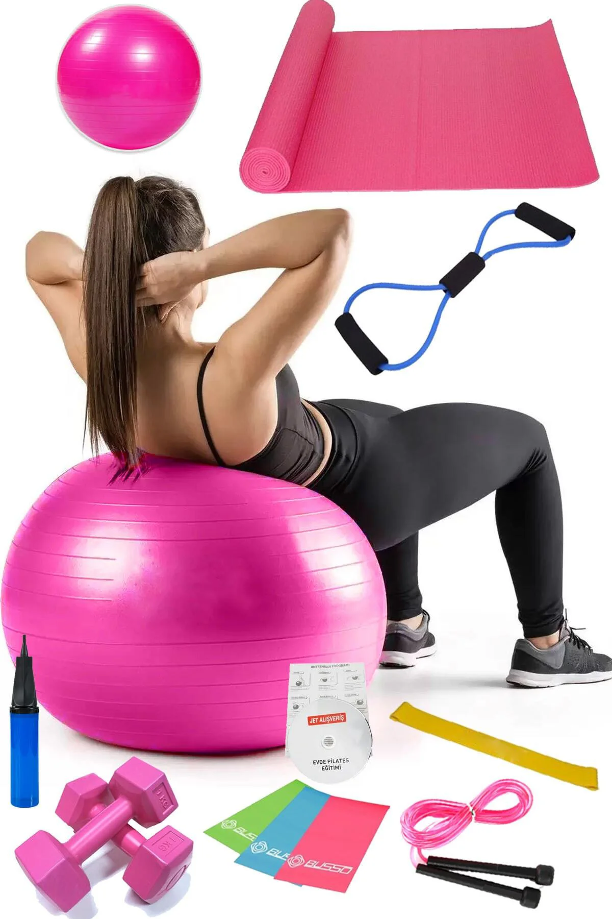 13 Lü Pilates Seti Topu 3 Lü Pilates Bandı Lastiği Dambıl Minder 