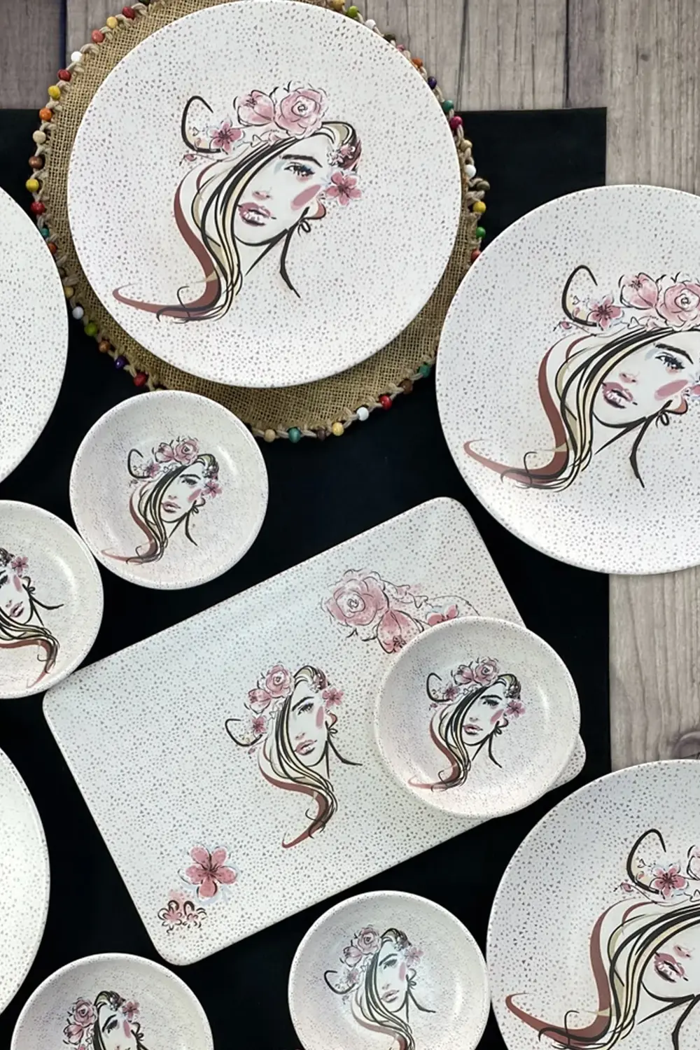 Keramika 13 Parça 6 Kişilik Desenli Kahvaltı Takımı