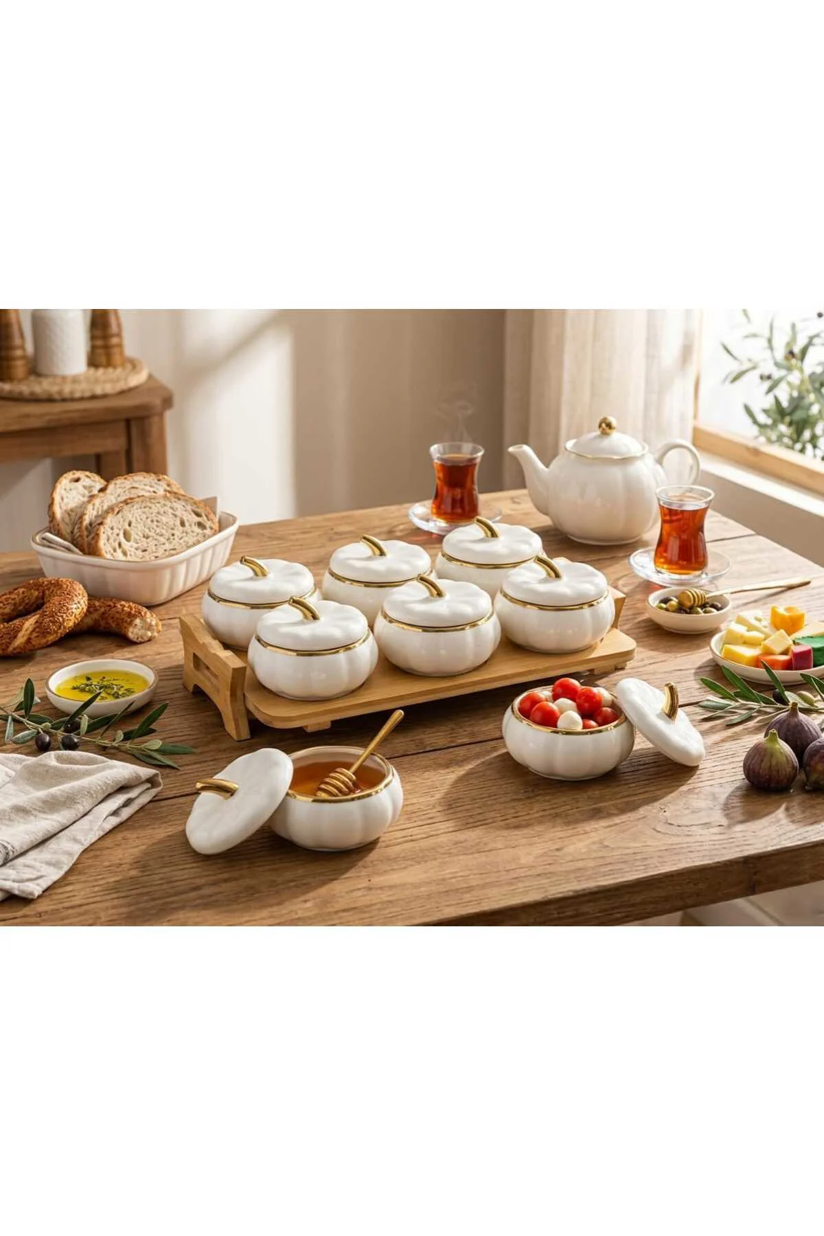 13 Parça Bambu Tepsili Porselen Bal Kabağı Kahvaltılık & Sosluk S 13 Parça Bambu Tepsili Porselen Bal Kabağı Kahvaltılık & Sosluk S