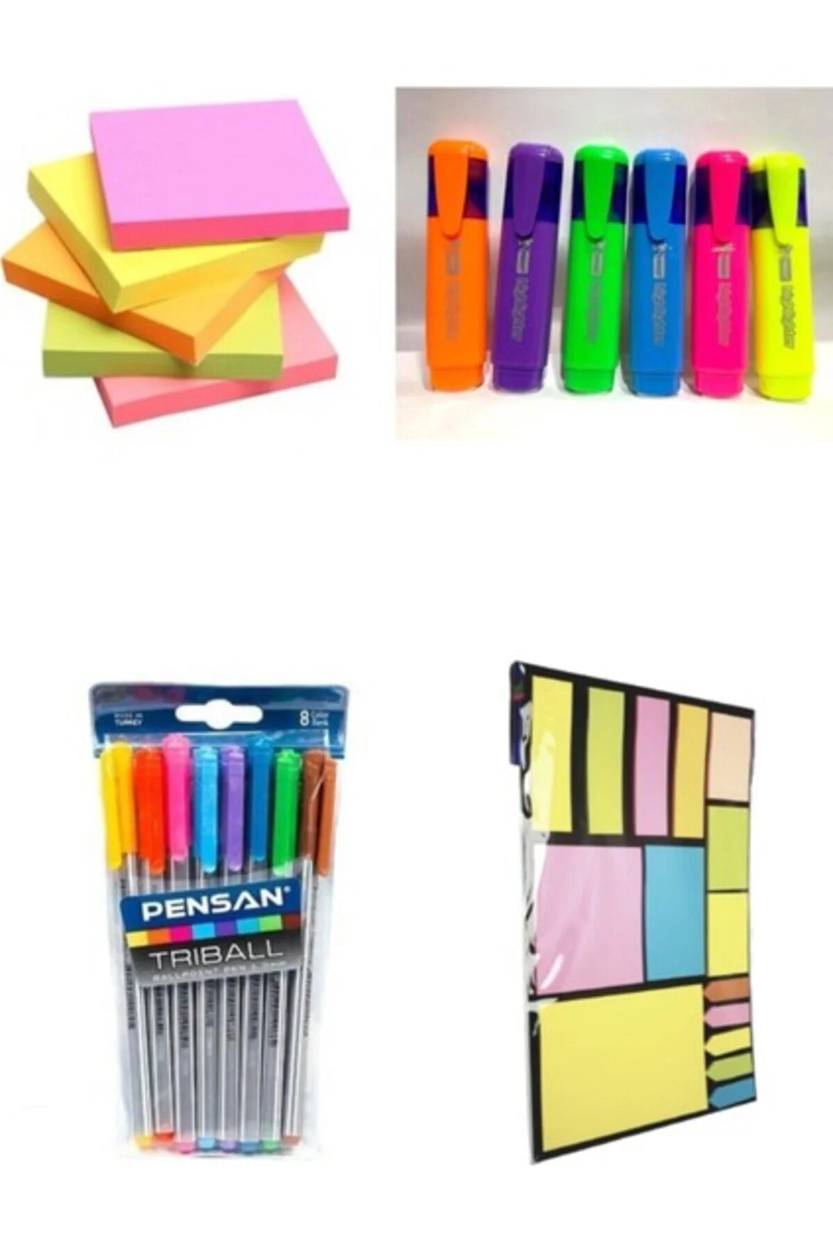 13 Parça Kırtasiye Seti ( Renkli Tükenmez Kalem + Post-It + Fosfo