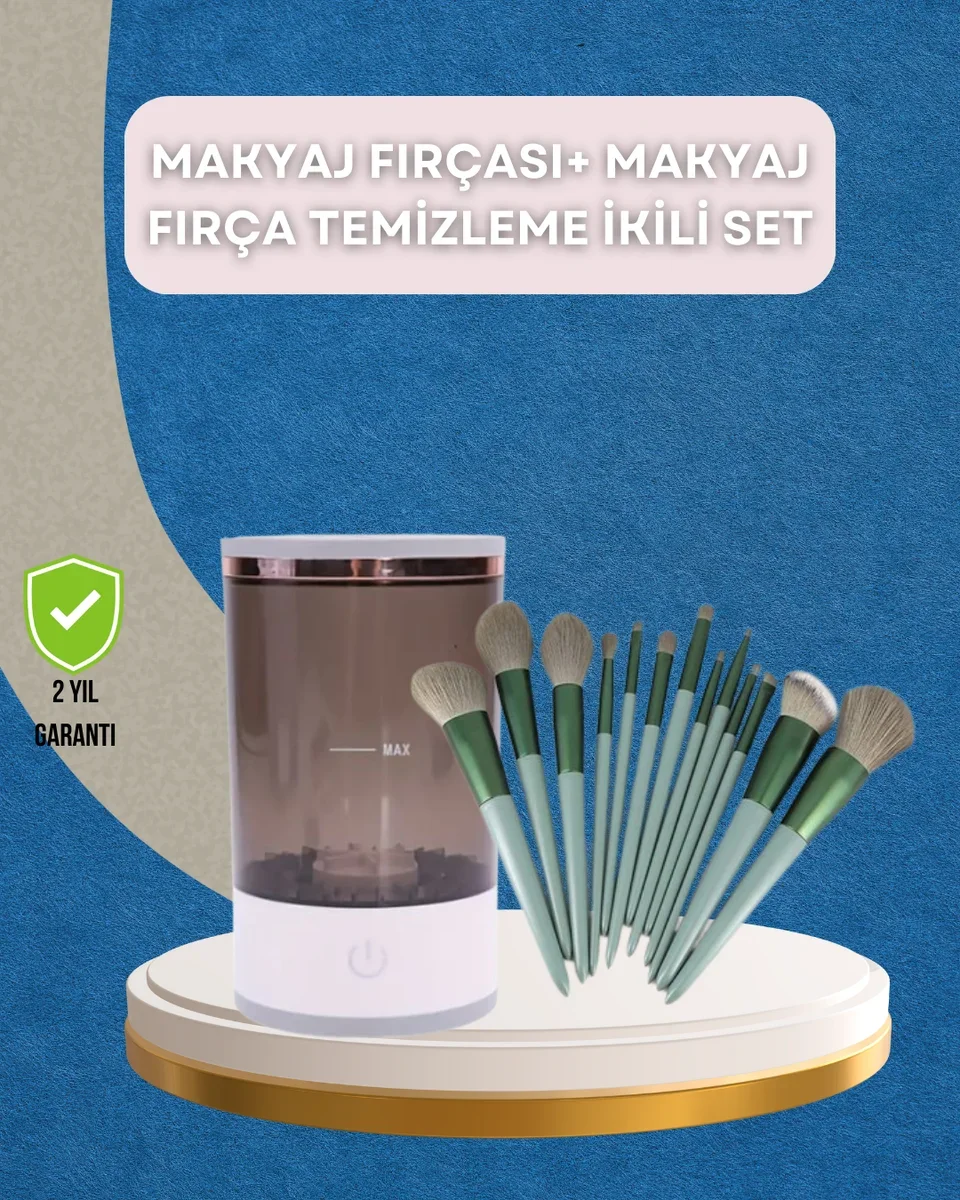 13 Parça Makyaj Fırçası Seti + Otomatik Temizleyici - Profesyonel Hijyen ve Pürüzsüz Uygulama