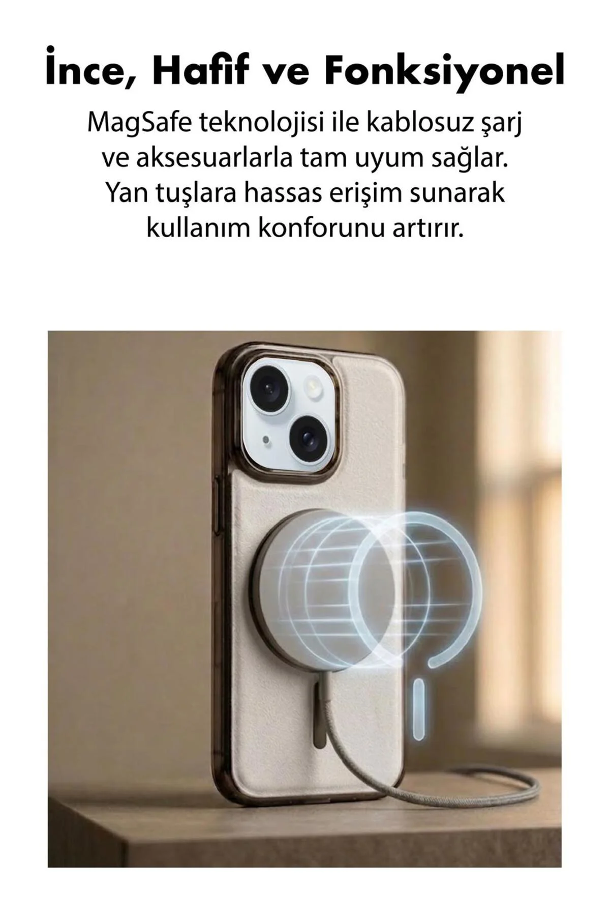13 Uyumlu Deri Cold Magsafe Kapak Sert Ultra İnce Tam Korum Kablosuz Şarj Destekli Kılıf