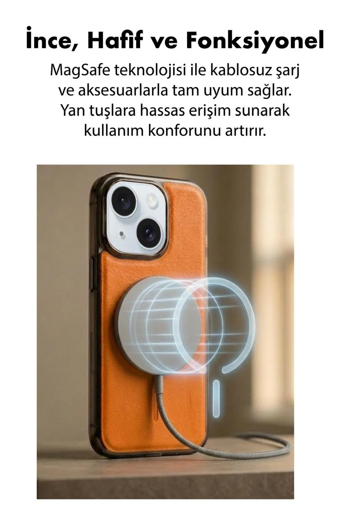 13 Uyumlu Deri Cold Magsafe Kapak Sert Ultra İnce Tam Korum Kablosuz Şarj Destekli Kılıf