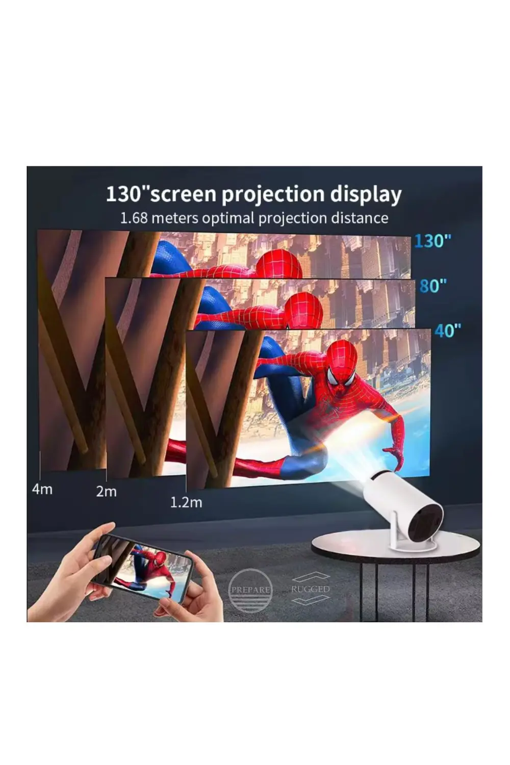 130 inç Ultra Pro HD 4K Destekli Projeksiyon Spotlight 720p Proje