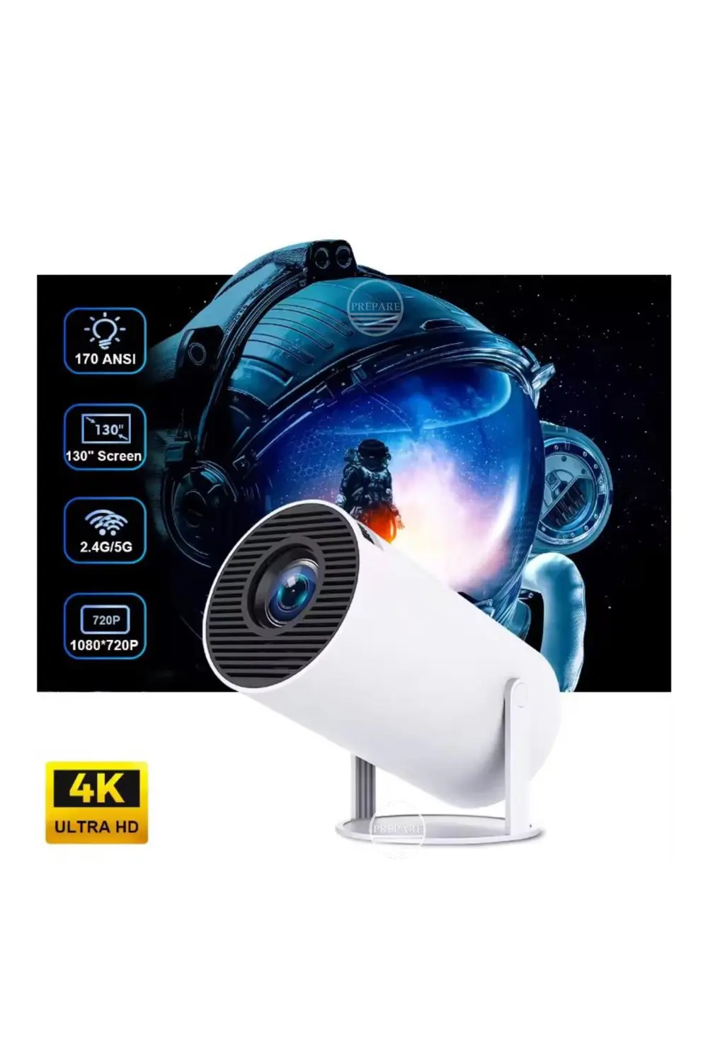 130 inç Ultra Pro HD 4K Destekli Projeksiyon Spotlight 720p Proje