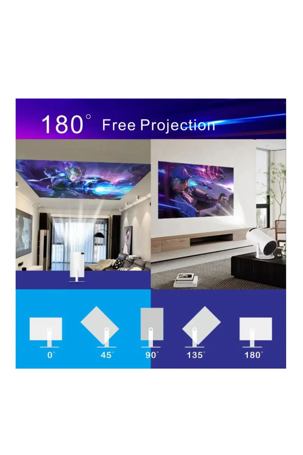 130 inç Ultra Pro HD 4K Destekli Projeksiyon Spotlight 720p Proje
