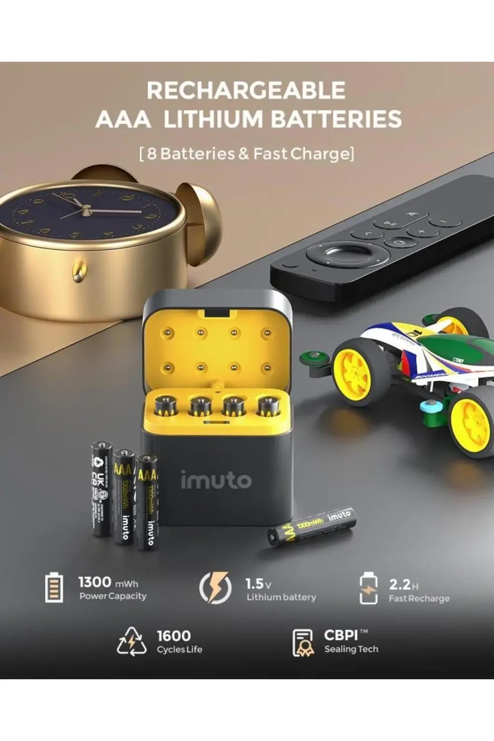 1300 mWh AAA Lityum Şarjlı Pil Seti (8’li) + 8 Yuvalı Şarj Ünites