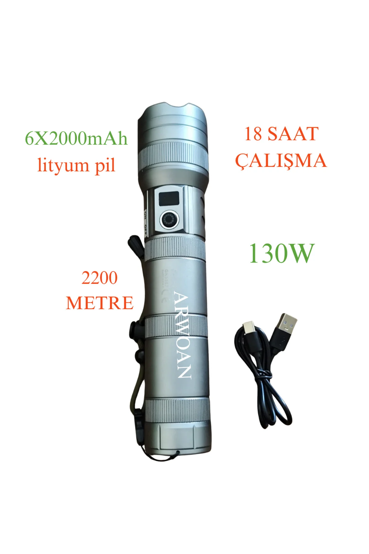 130W Süper Güçlü Şarjlı El Feneri (2200 Metre Menzilli) Fiyatı, Yorumları ve Özellikleri