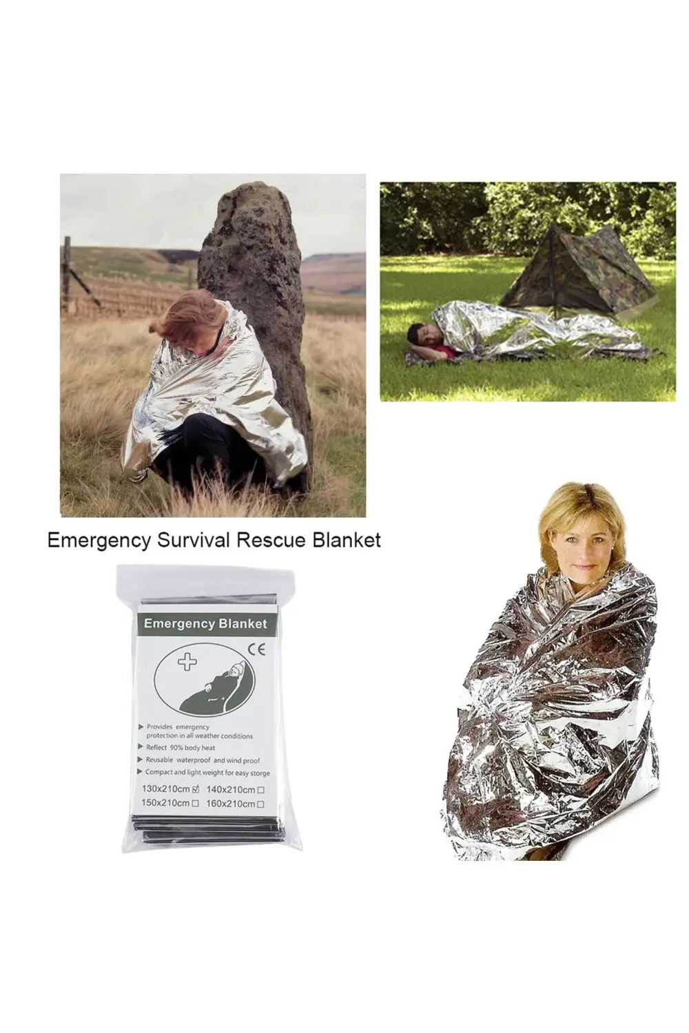 130x210cm Folyo Mylar Termal Battaniye Sizi Sıcak Tutar Acil Term