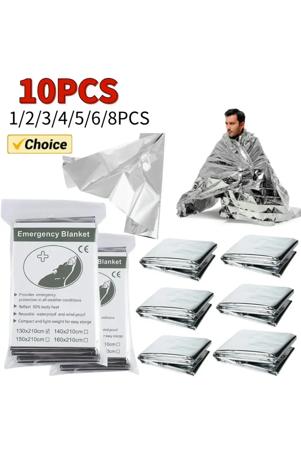 130x210cm Folyo Mylar Termal Battaniye Sizi Sıcak Tutar Acil Term