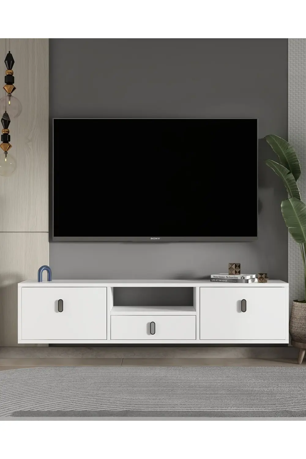 1324DROPCT-32 DUVARA MONTAJ TV SEHPASI BEYAZ-GÜMÜŞ