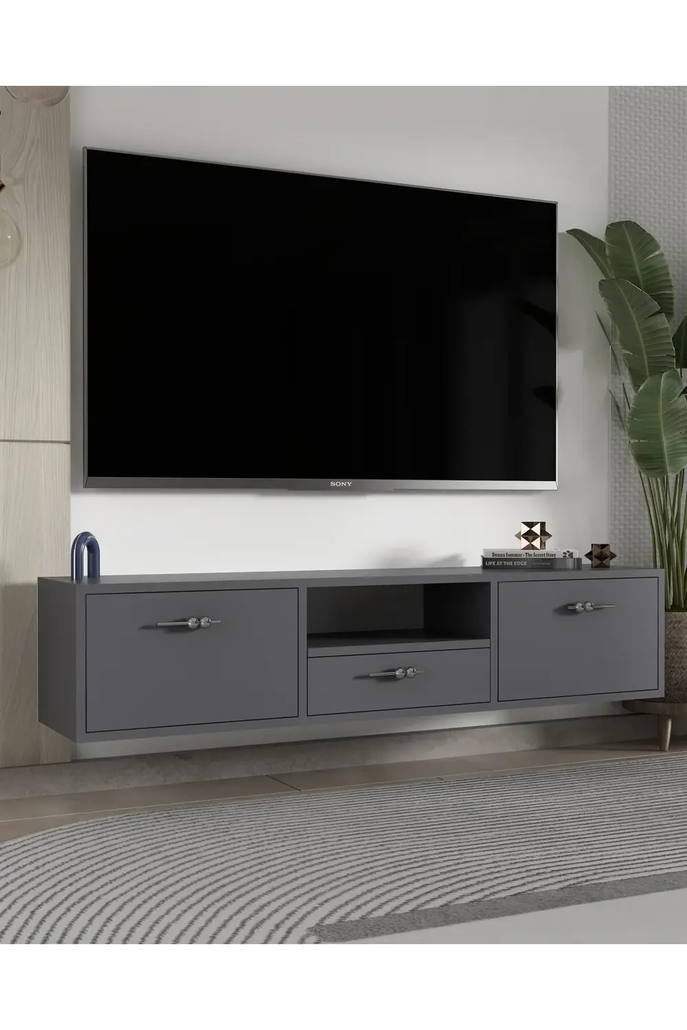 1326DROPCT-32 DUVARA MONTAJ TV SEHPASI ANTRASİT-GÜMÜŞ