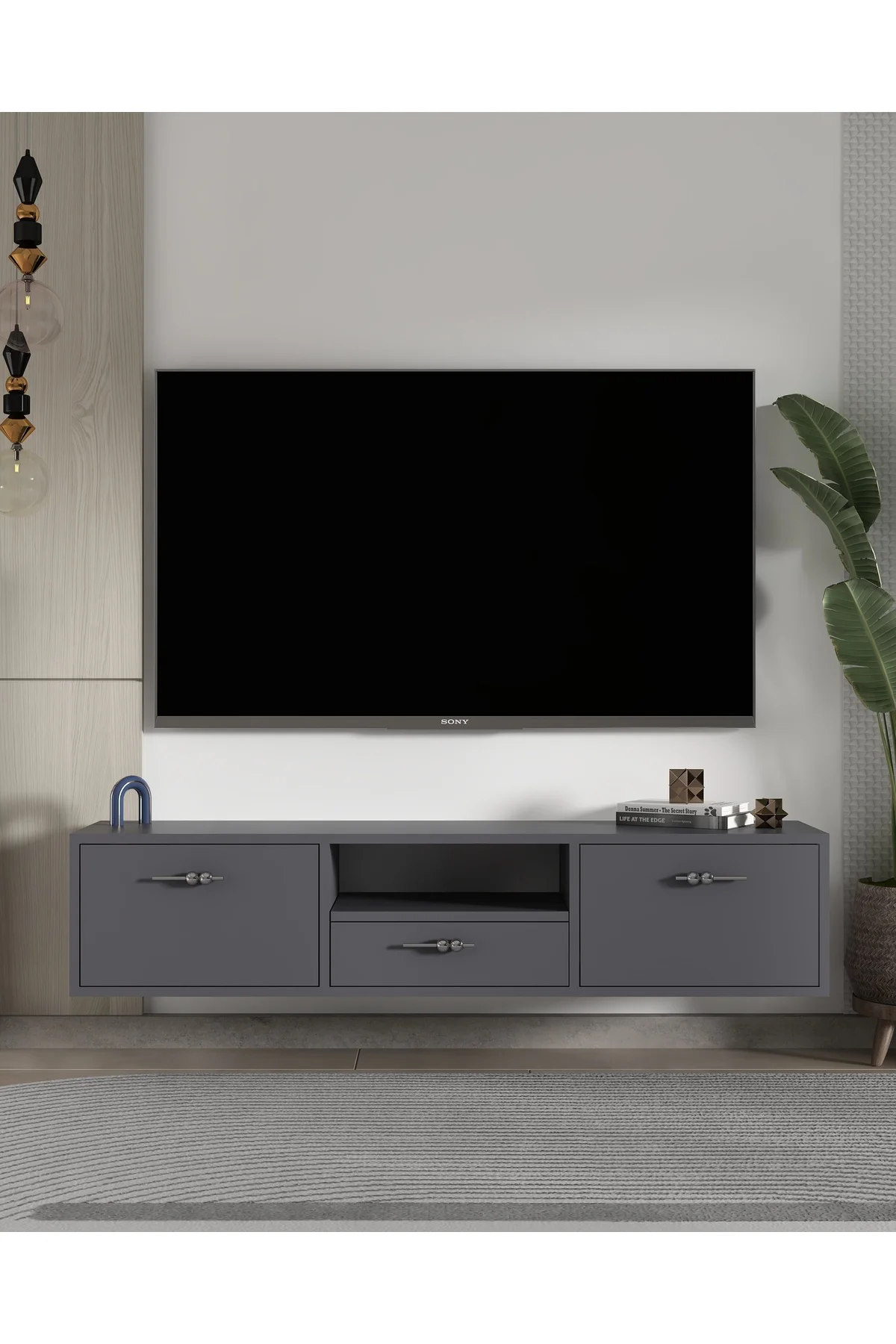 1326DROPCT-32 DUVARA MONTAJ TV SEHPASI ANTRASİT-GÜMÜŞ