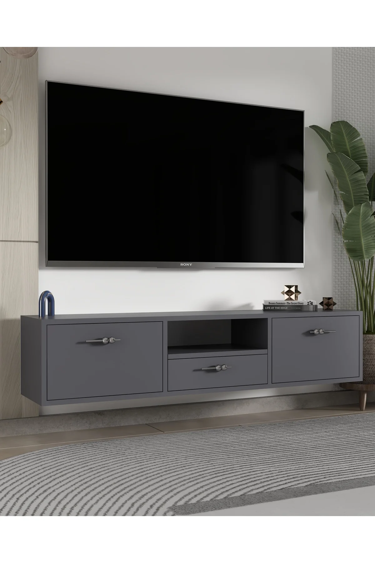 1326DROPCT-32 DUVARA MONTAJ TV SEHPASI ANTRASİT-GÜMÜŞ