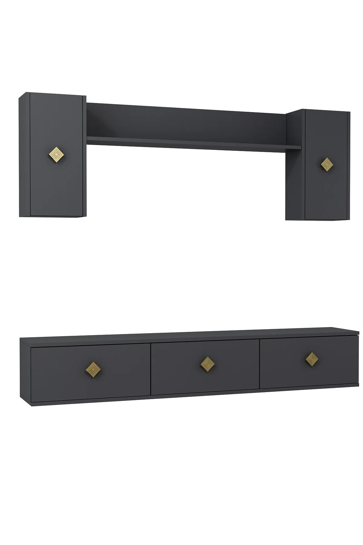 1339TV180-1CT DUVARA MONTAJ TV SEHPASI, TV ÜNİTESİ ANTRASİT-ALTIN