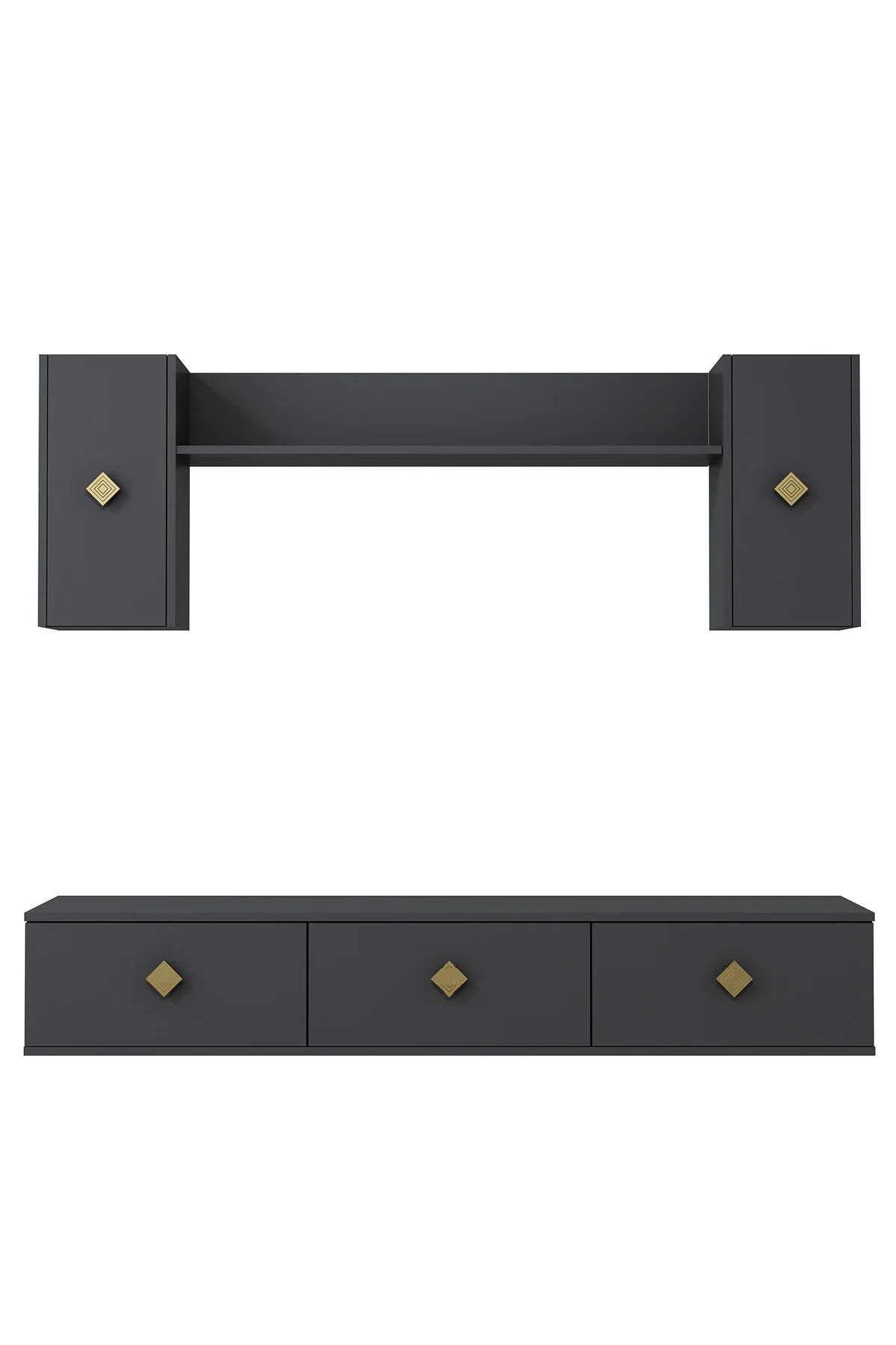 1339TV180-1CT DUVARA MONTAJ TV SEHPASI, TV ÜNİTESİ ANTRASİT-ALTIN