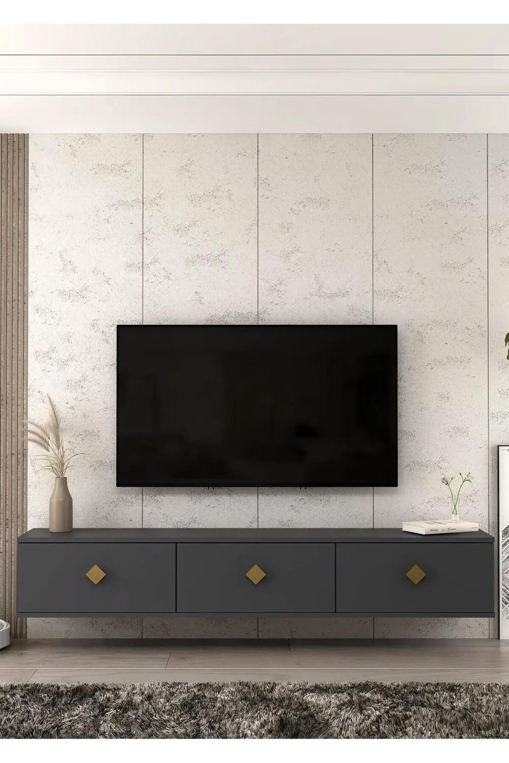 1341TV180-1CT DUVARA MONTAJ TV SEHPASI, ANTRASİT-ALTIN