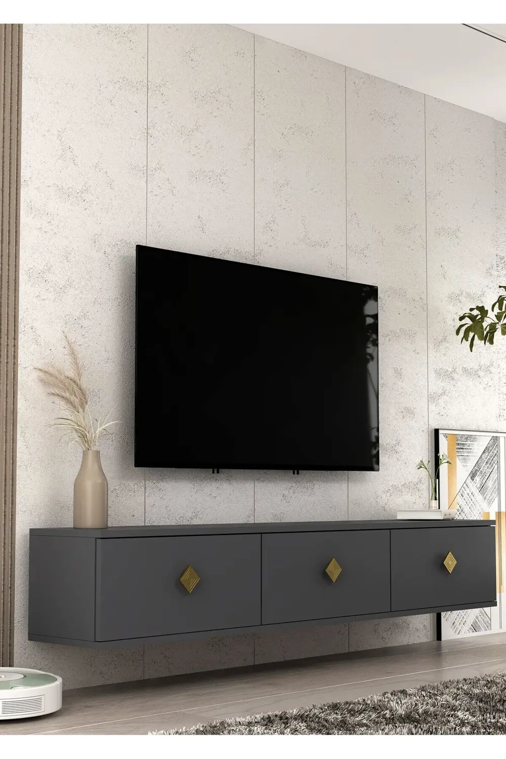 1341TV180-1CT DUVARA MONTAJ TV SEHPASI, ANTRASİT-ALTIN