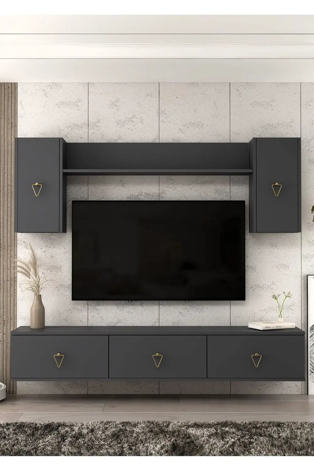 1343TV180-1CT DUVARA MONTAJ TV ÜNİTESİ , TV SEHPASI ANTRASİT-ALTI