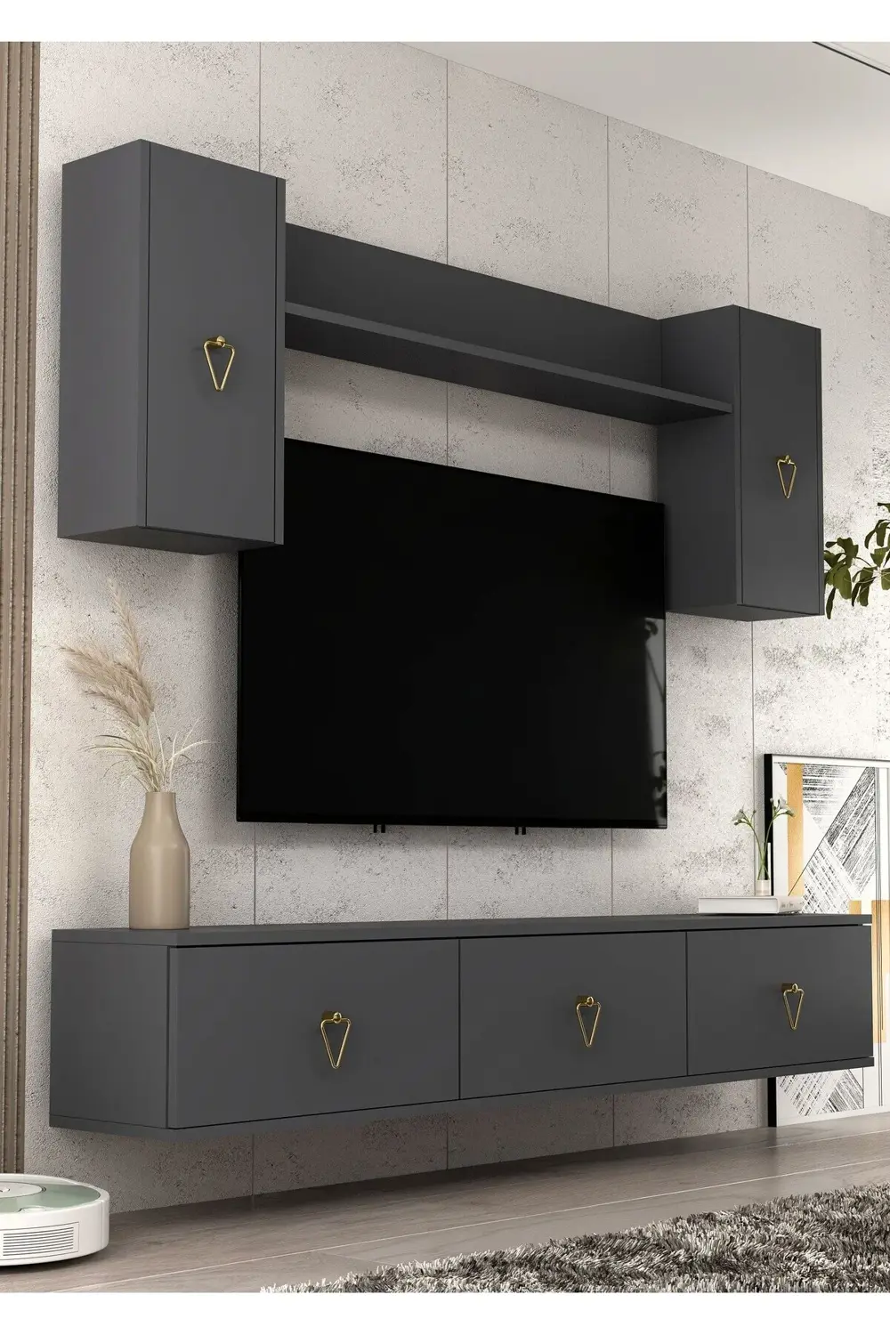 1343TV180-1CT DUVARA MONTAJ TV ÜNİTESİ , TV SEHPASI ANTRASİT-ALTI