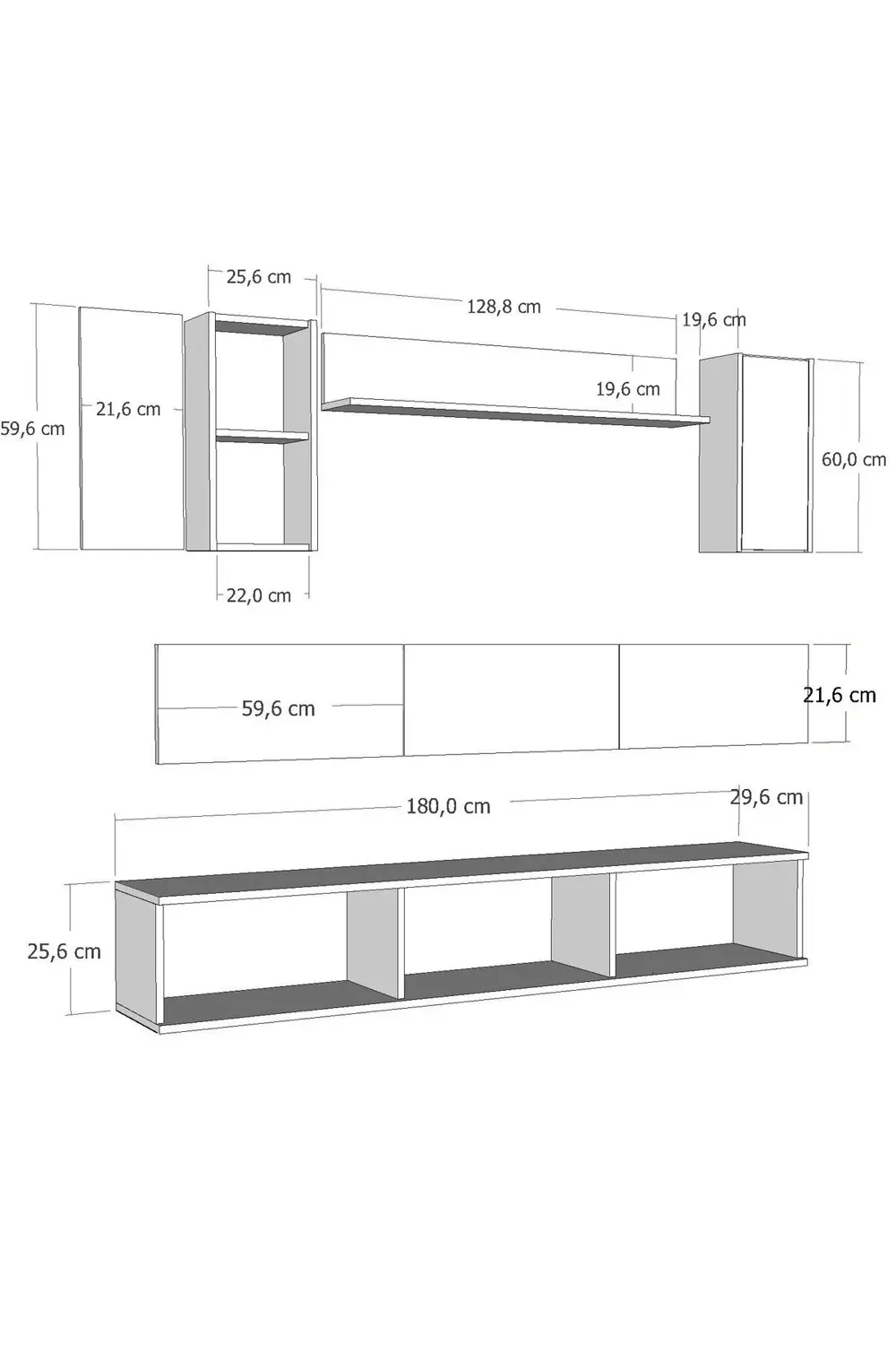1370TV180-32CT DUVARA MONTAJ TV SEHPASI, TV ÜNİTESİ BEYAZ-GÜMÜŞ