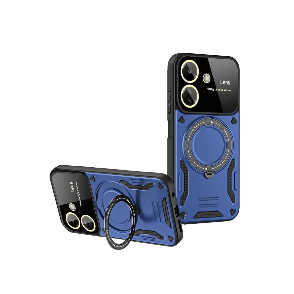 13C Joy Lens Standlı Kapak - 360° Döner Parmak Halkası ve 180° Katlanabilir Stand - Lacivert