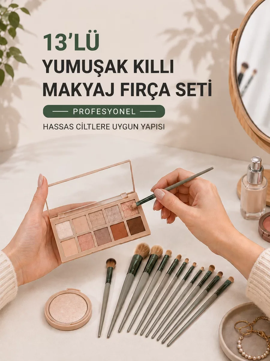 13’lü Yumuşak Kıllı Makyaj Fırça Seti Profesyonel  Hassas Ciltler