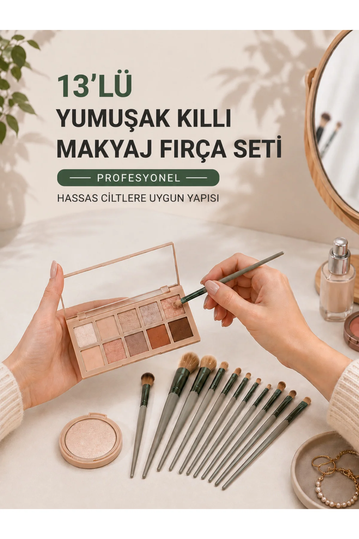 13’lü Yumuşak Kıllı Makyaj Fırça Seti Profesyonel Hassas Ciltlere