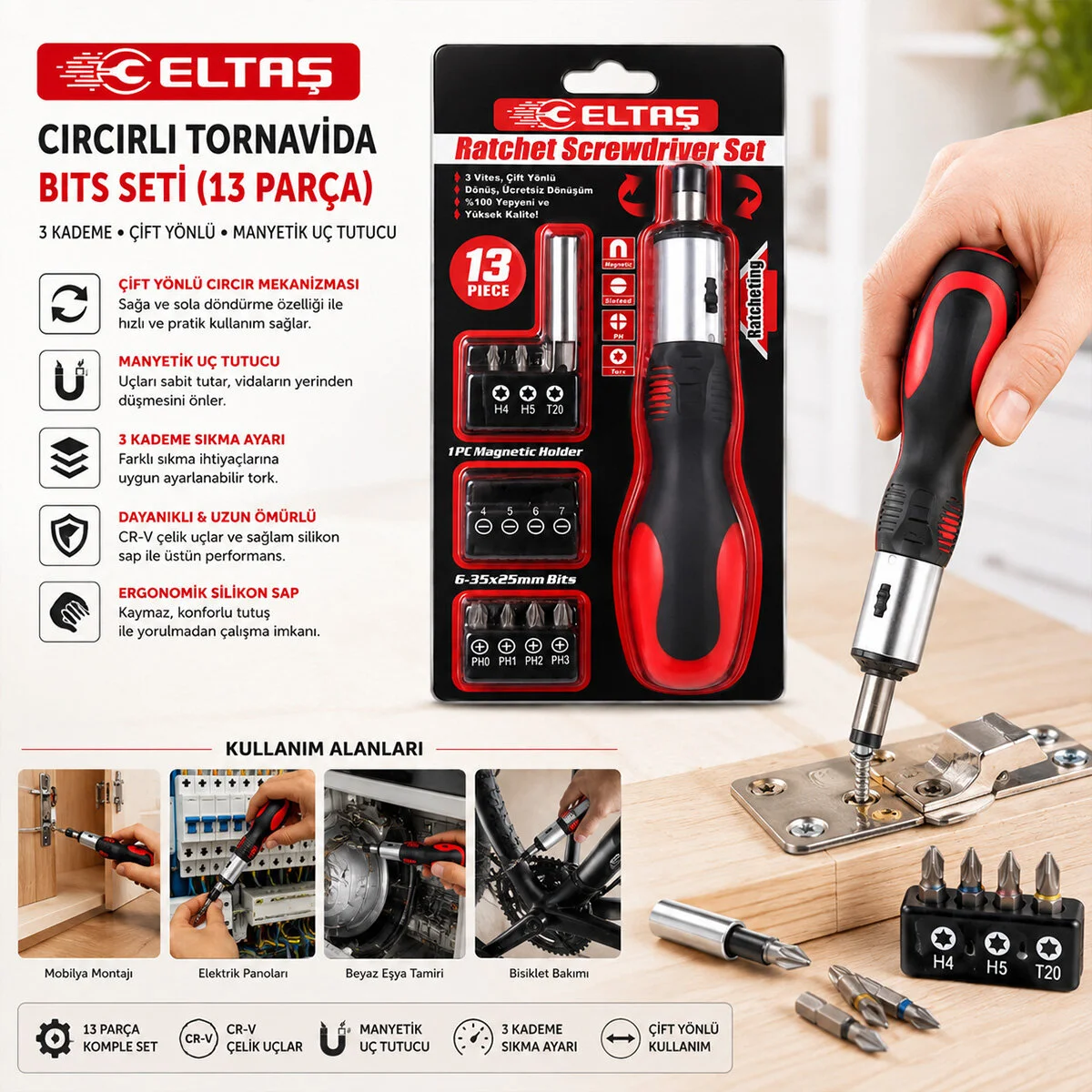 13PCS Silikon Sap - Cr-v Cırcırlı Tornavida Bits Seti 3 Kademe - Çift Yönlü - Manyetik Uç Tutucu Fiyatı, Yorumları ve Özellikleri
