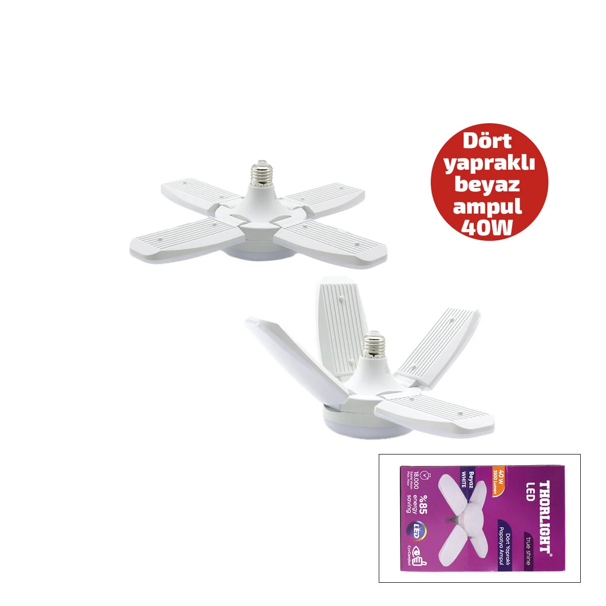 1+4 Kollu - Yapraklı Pervane Modeli Papatya Beyaz Led Lamba Ampul 40W - E27 P-6040B