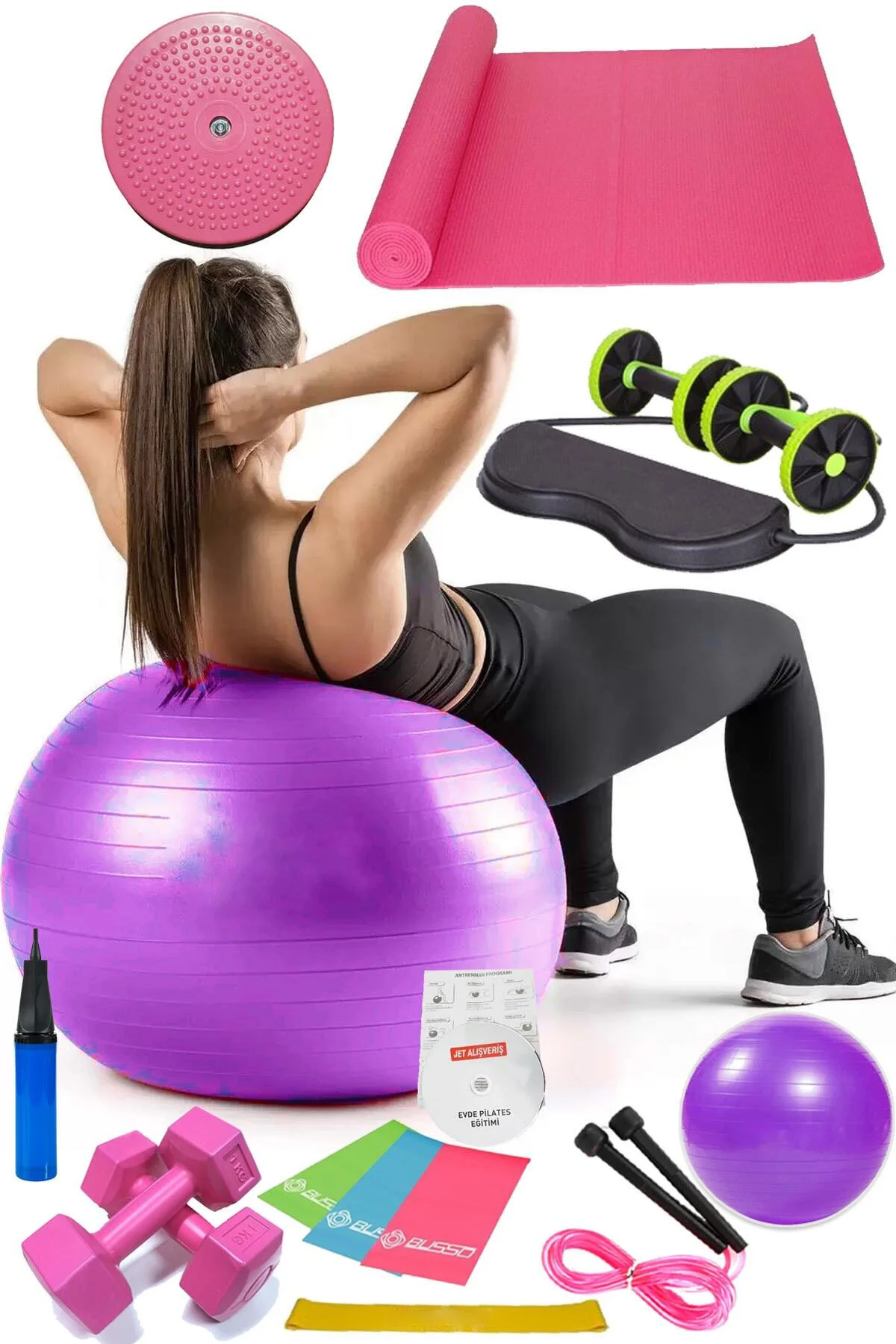 14 Lü Pilates Seti Topu 3 Lü Pilates Bandı Dambıl Minder Atlama I
