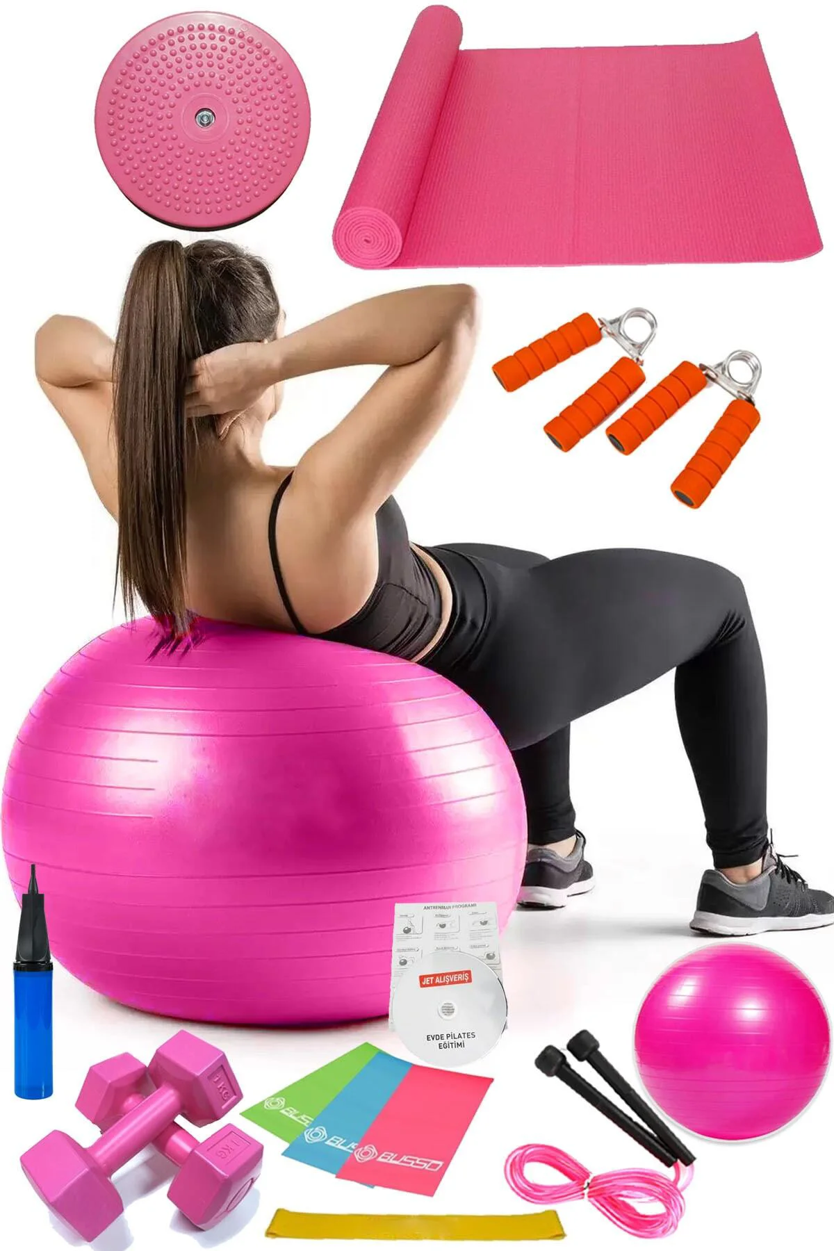 14 Lü Pilates Seti Topu 3 Lü Pilates Bandı Dambıl Minder Atlama I