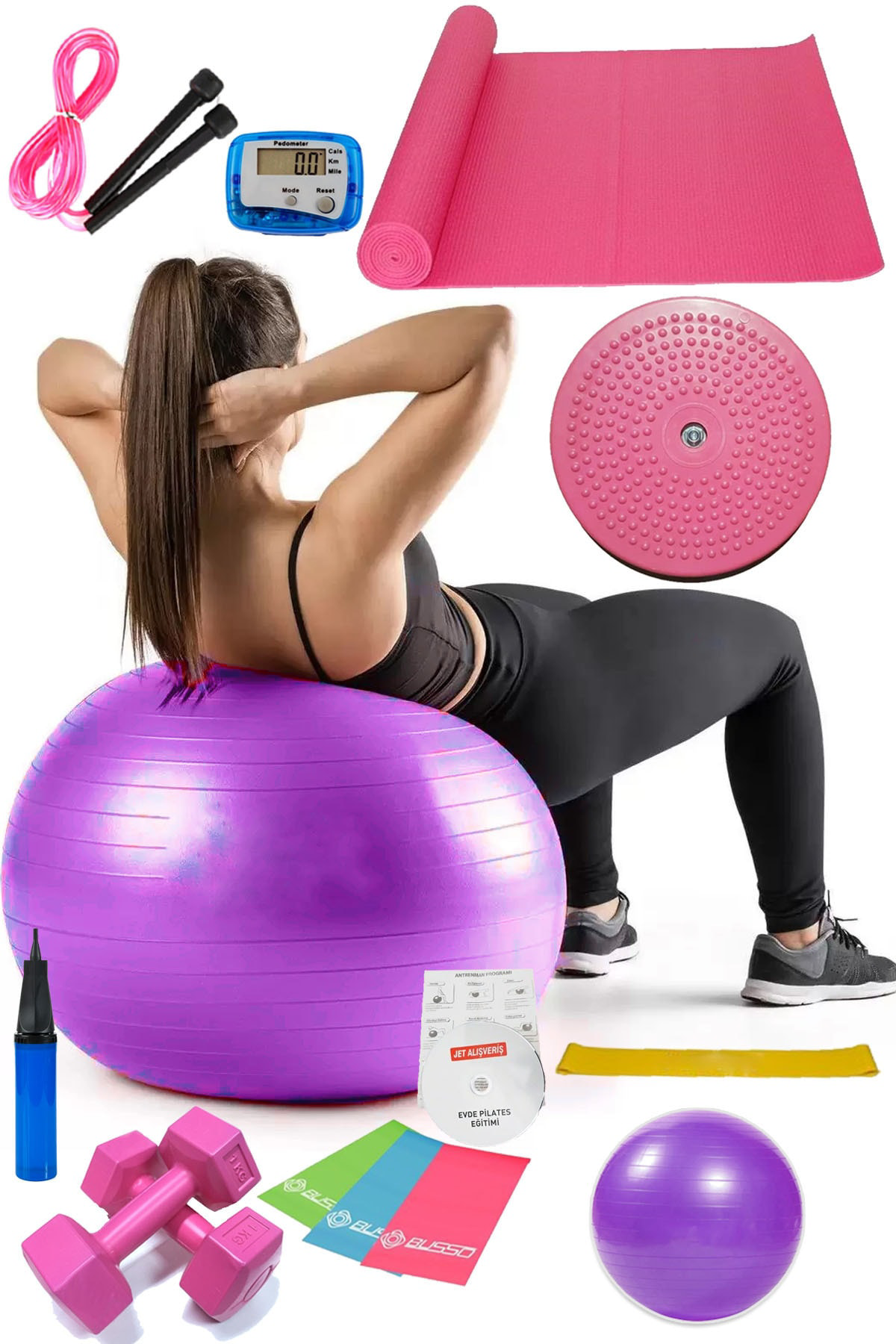 14 Lü Pilates Seti Topu 3 Lü Pilates Bandı Dambıl Minder Atlama I